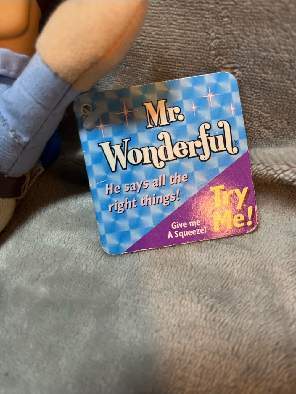 Mr. Wonderful Plush Tag - Blue and Purple Try Me Sign